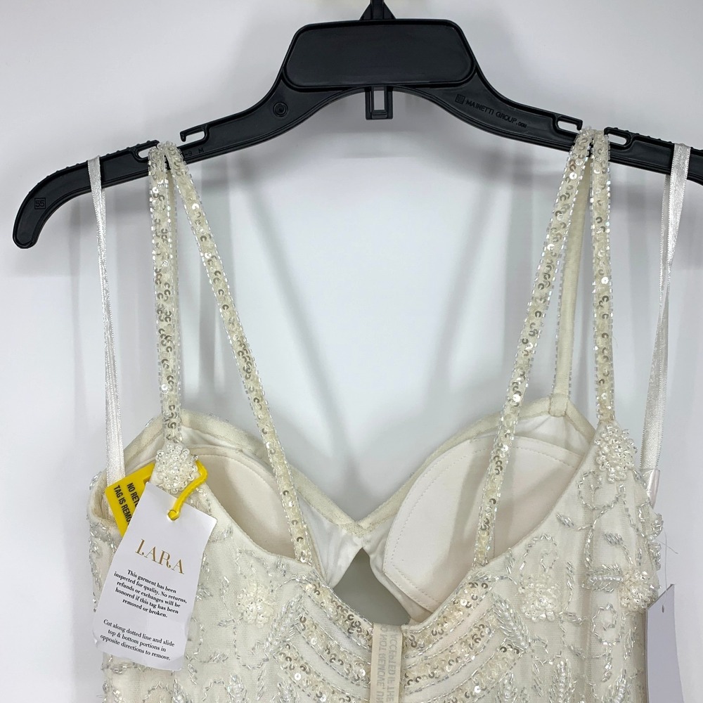 LARA Dress White Beaded Mini Fringe Wedding Honeymoon Bachelorette NWT Womens 4 - Picture 11 of 13